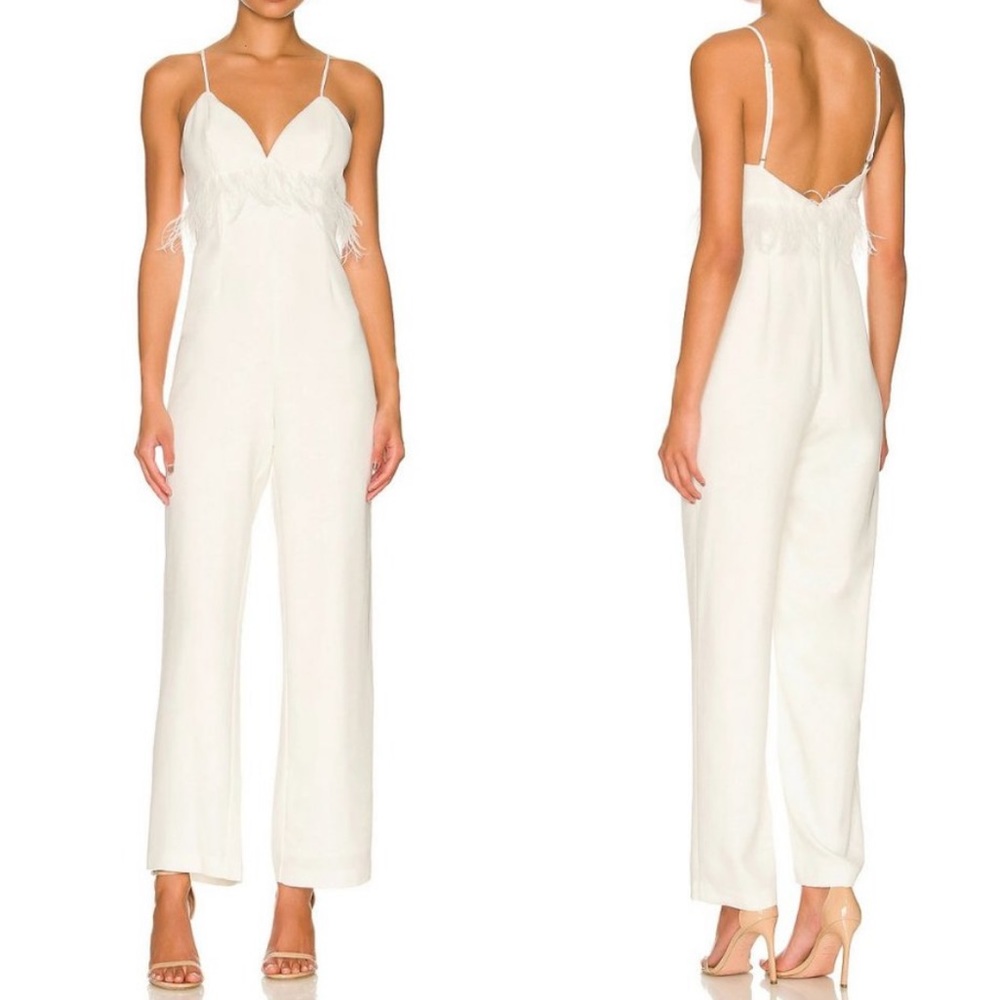 Revolve SAYLOR krysta wedding white jumpsuit with feathers